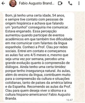 Depoimento de aluno pelo WhatsApp