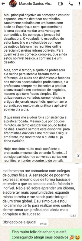 Depoimento de aluno pelo WhatsApp